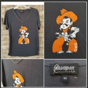 Oklahoma State University Cowboys GRAY BLING Metalic SS Jersey Shirt(Size M)